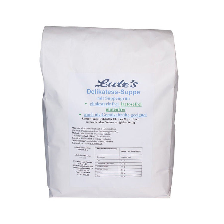 Delikatess-Suppe mit Suppengrün (3kg Nachfüllbeutel) - Köstliche Klare Suppe und vielseitiges Allwürzmittel von Lutz&