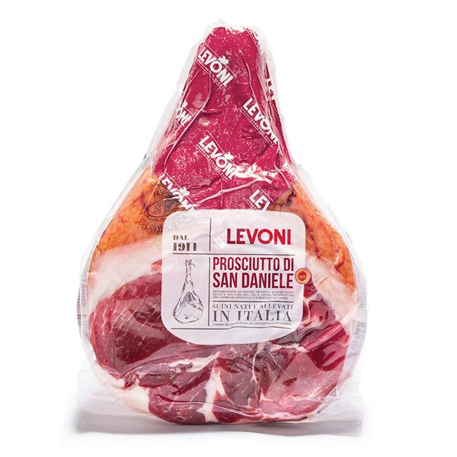 "Prosciutto di San Daniele DOP" ganzer Rohschinken à 7,20kg – Edle Delikatesse aus Italien: Der luftgetrocknete San Daniele Schinken – Levoni: Qualität aus dem Friaul - Feinkost Delikatessen: Wurst und Fleisch Spezialitäten | Wurst-Fleisch.com