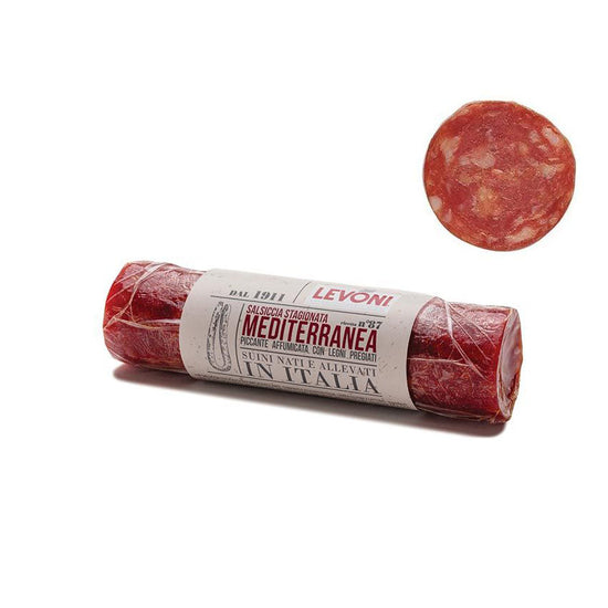 Levoni "Salsiccia stagionata Mediterranea" gereifte, pikante Wurst à 0,18kg – Angenehmer Chili-Pfeffergeruch und zart würziger Geschmack – Italienische Salsiccia von Levoni!
