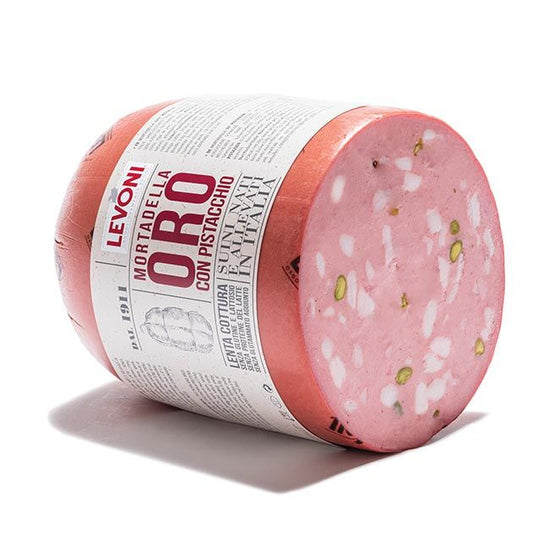 Mortadella Oro mit Pistazien" italienische Wurstspezialität à 4,56kg – Köstliche Mortadella aus Italien: Ein Genuss mit Pistazien – Levoni: Tradition und Qualität vereint - Feinkost Delikatessen: Wurst und Fleisch Spezialitäten | Wurst-Fleisch.com