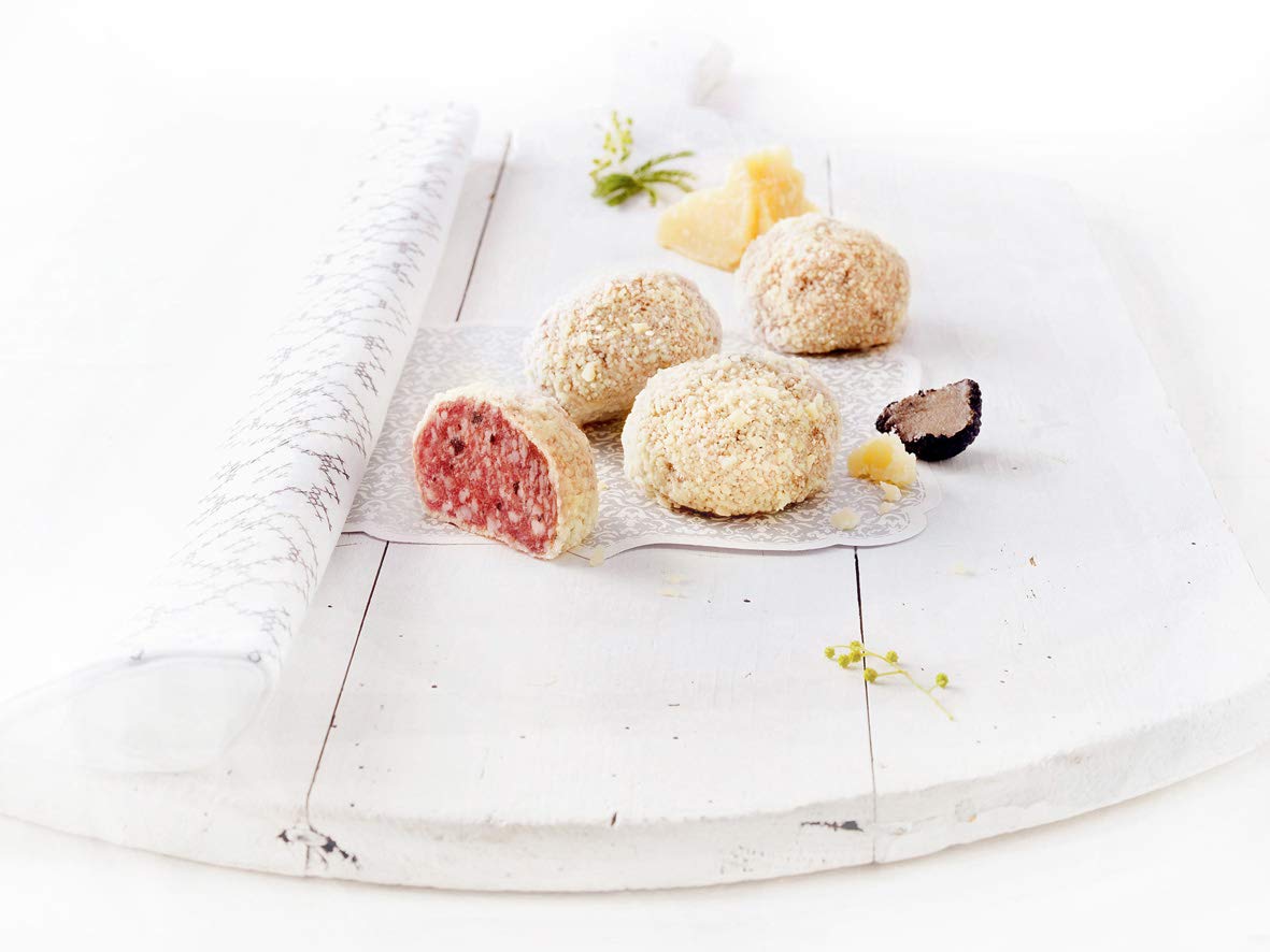 Saltufo® Salamikugeln mit Sommertrüffeln und Parmigiano-Reggiano - Köstlicher Genuss in einer Packung mit 6x80g - Feinkost Delikatessen: Wurst und Fleisch Spezialitäten | Wurst-Fleisch.com
